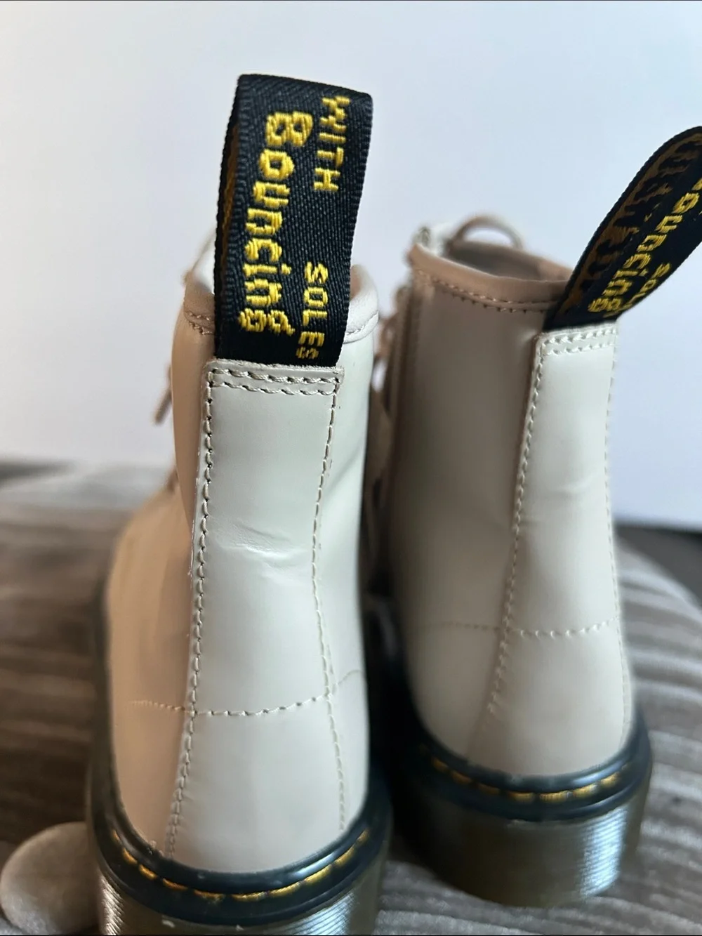 Dr. Martens Kids Lace-Up Combat Boots in Light Tan